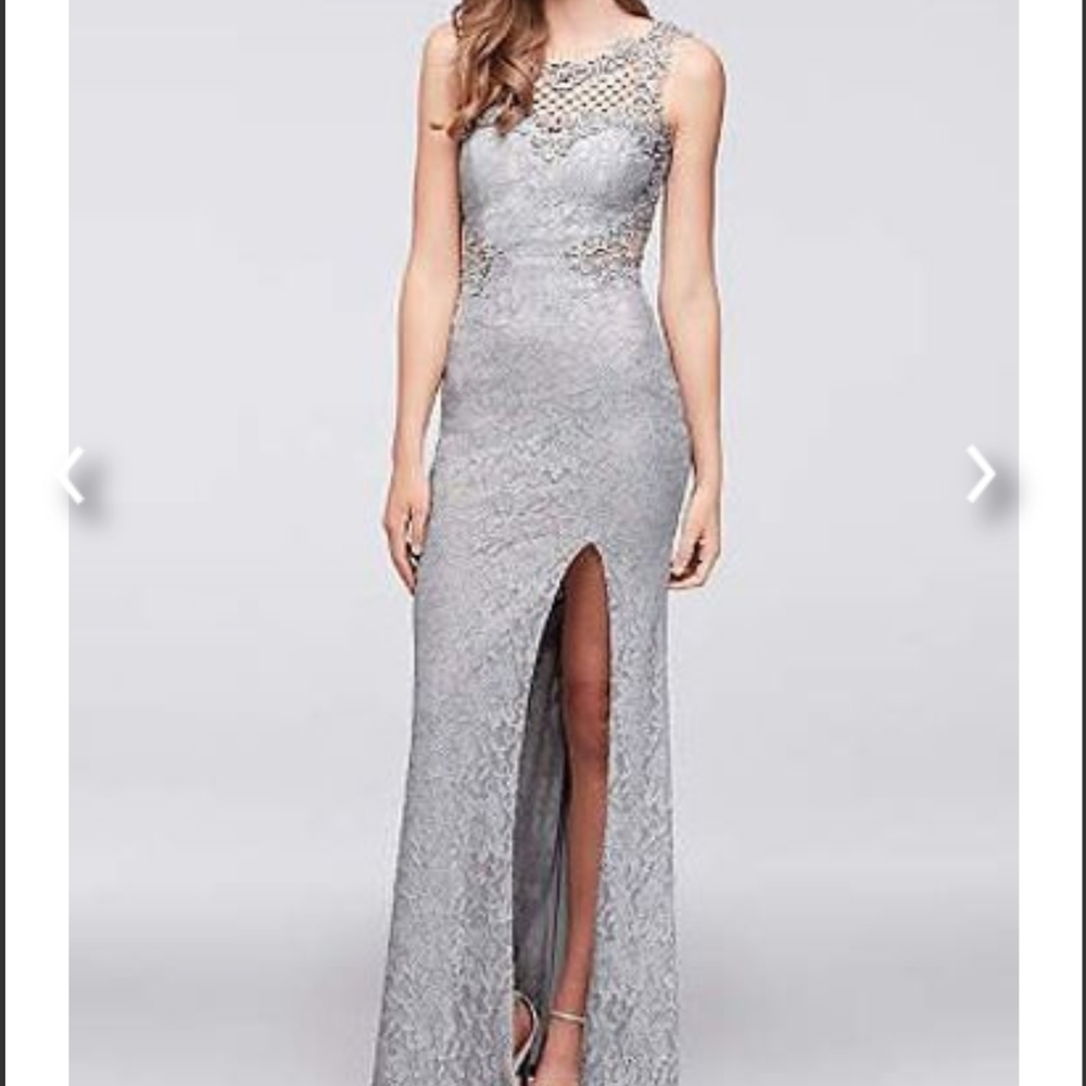 Glitter and lace sheath gown